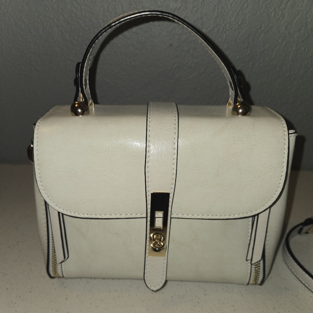 White Top-Handle Crossbody Bag with Gold Hardware - Picture 3 of 11